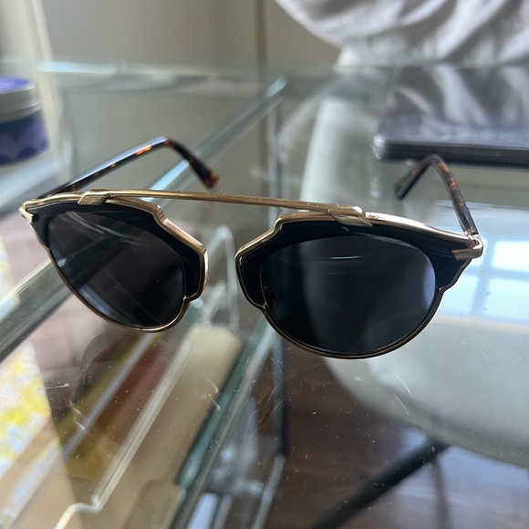 Dior Gold and Black(leather detail) Sunglasses - Picture 2 of 5